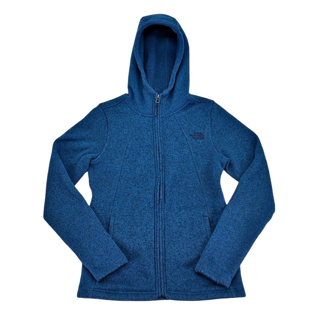 The North Face Sherpa Fleece Jacket Womens XS Blue Hooded Full Zip Outdoor